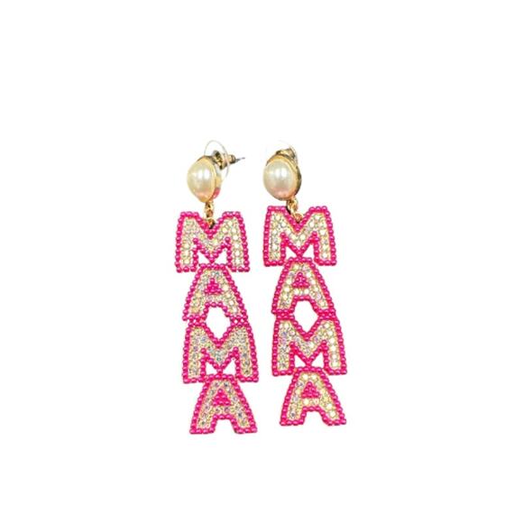 MAMA Rhinestone Earrings Pink - Picture 1 of 1